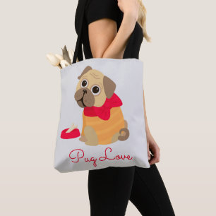 Bolsa Tote Pug Love adorável cachorrinho