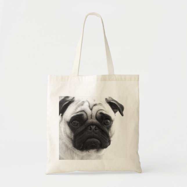 Bolsa Tote Pug preto e branco (Frente)