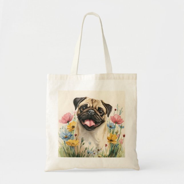 Bolsa Tote Pug Tote – Watercolor (Frente)