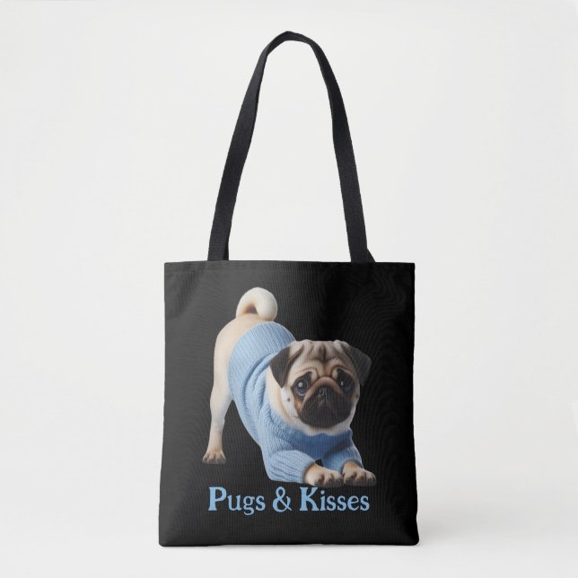 Bolsa Tote Pugs & Beijos: Design Adorável com Tema Pug (Frente)