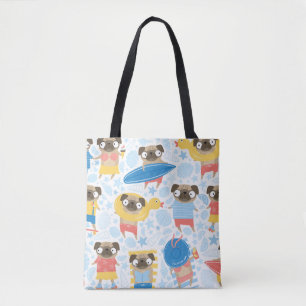 Bolsa Tote Pugs bonitos nas férias. padrão com o desenho anim