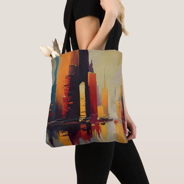 Bolsa Tote Pulso Urbano – Cidade Abstrata em Ritmo Vertical (Close Up)