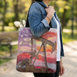 Bolsa Tote Pumpjack silhueta pastel desenho americano Bandeir