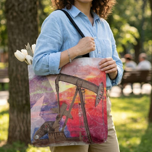 Bolsa Tote Pumpjack Texan ícone pastel desenho com Texas Flag
