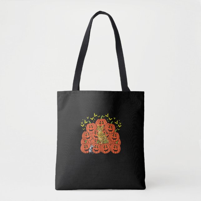 Bolsa Tote Pumpkin Bengal Cat Halloween Kitten Jack O Lantern (Frente)