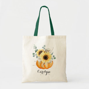 Bolsa Tote Pumpkin de Aquarela com Girassóis Bridesmaid