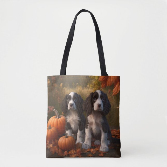 Bolsa Tote Pumpkin de Delícia de outono de Springer Spaniel (Frente)
