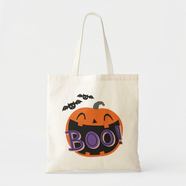 Bolsa Tote Pumpkin de Halloween bonito com Boo Manchado (Frente)