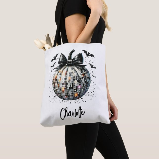 Bolsa Tote Pumpkin de Halloween de Bola de Disco Personalizad (Close Up)