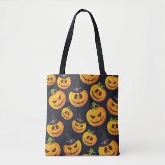 Bolsa Tote Pumpkin do Halloween: Padrão da Bruxa do Vintage