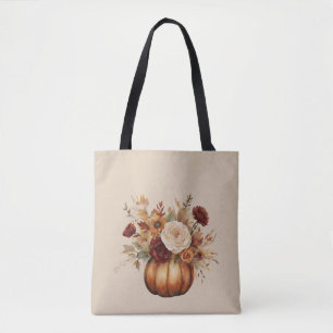 Bolsa Tote Pumpkin e Flores de Aquarelas de Queda-