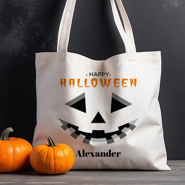 Bolsa Tote Pumpkin Face Feliz Trick ou Treche do Dia das Brux (Criador carregado)