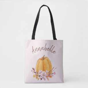 Bolsa Tote Pumpkin Floral Cor-de-Rosa Esbranquiçado Queda Nom