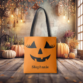 Bolsa Tote Pumpkin Jack O Lanterna Pisca Com Nome Próprio