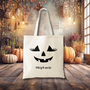 Bolsa Tote Pumpkin Jack O Lanterna Pisca Com Nome Próprio