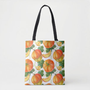 Bolsa Tote Pumpkin Laranja: Padrão Vegetal De Verão-Outono.