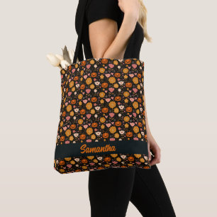 Bolsa Tote Pumpkin Love with Hearts and Flowers