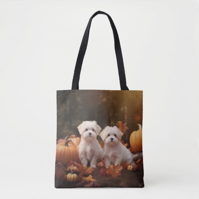 Bolsa Tote Pumpkin Maltês de Delight Autumn (Frente)