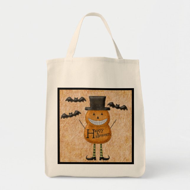 Bolsa Tote Pumpkin Man Trick ou Treine Bag (Frente)