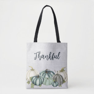 Bolsa Tote Pumpkin Marinho de aquarela, azul, branco e Cinza,