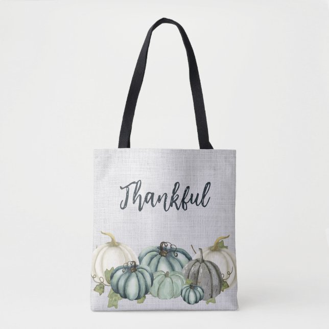 Bolsa Tote Pumpkin Marinho de aquarela, azul, branco e Cinza, (Frente)