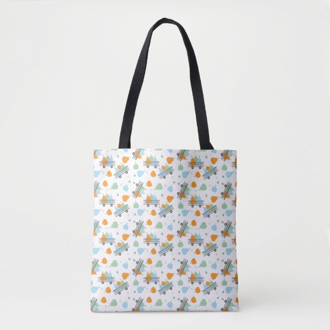 Bolsa Tote Pumpkin Patterno Vagão Azul Laranja (Frente)