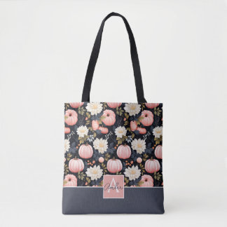 Bolsa Tote Pumpkin Personalizado e Padrão de Flores