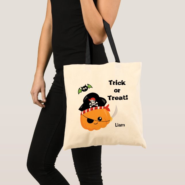Bolsa Tote Pumpkin Pirate Halloween Trick ou Treche (Frente (produto))
