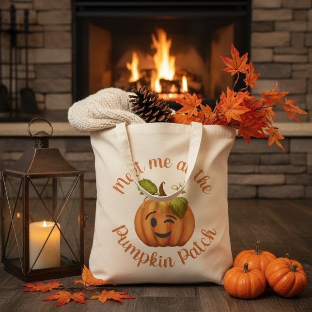 Bolsa Tote Pumpkin Piscando Me Encontra No Pumpkin Patch (Winking Pumpkin Meet Me At The Pumpkin Patch Autumn Tote Bag)