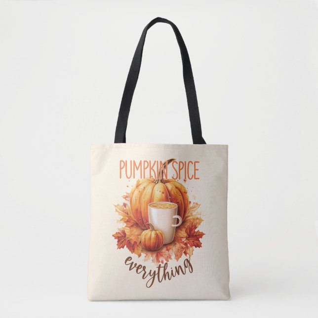 Bolsa Tote Pumpkin Spice All - Folhagem de outono e latas (Frente)