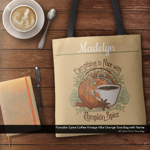 Bolsa Tote Pumpkin Spice Café Vintage Nome do frasco Laranja