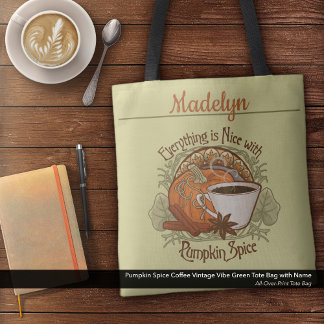 Bolsa Tote Pumpkin Spice Café Vintage Nome Verde