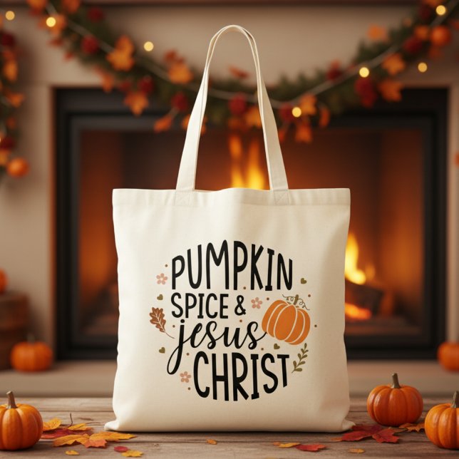 Bolsa Tote Pumpkin Spice e Jesus Cristo (Pumpkin Spice and Jesus Christ Christian themed Autumn Inspired  Tote Bag )