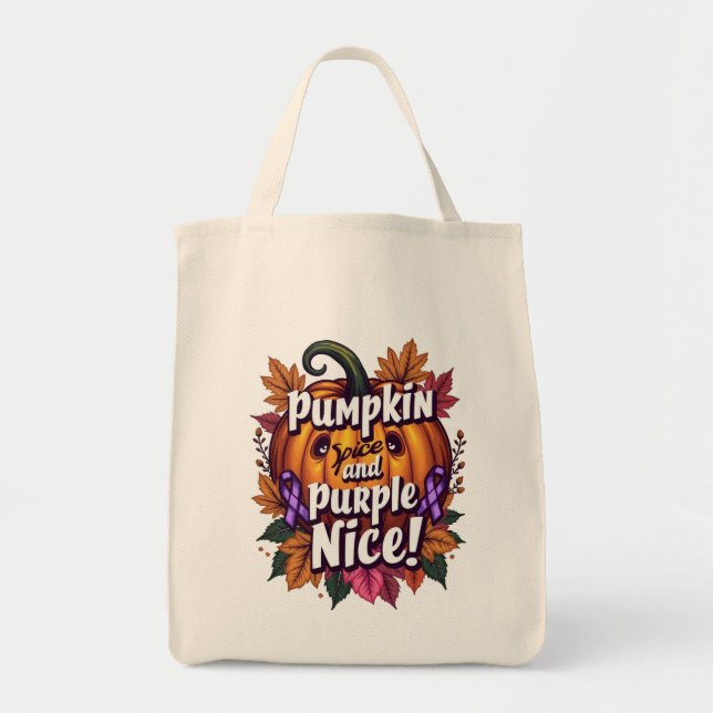 Bolsa Tote Pumpkin Spice e Purple Nice: Engraçadas Queda (Frente)