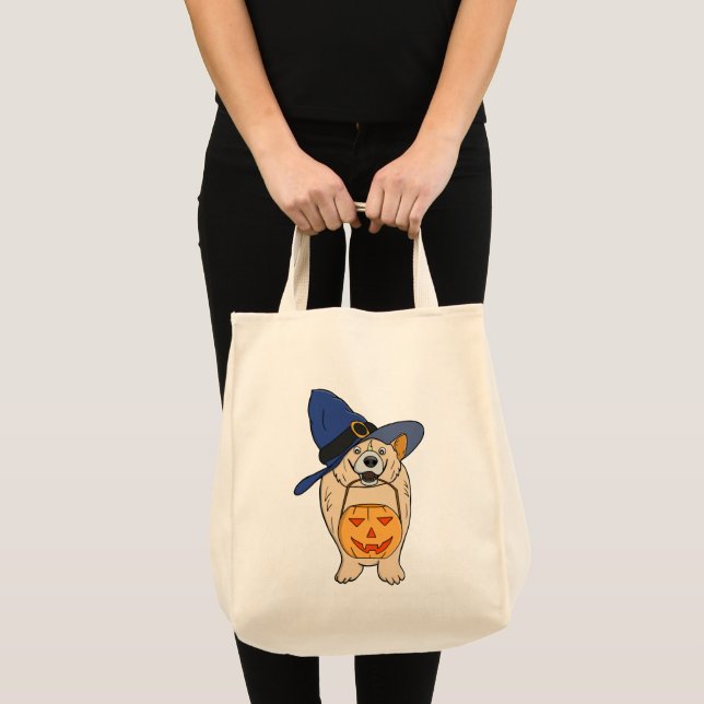Bolsa Tote Pumpkin Witch Dog (Frente (produto))