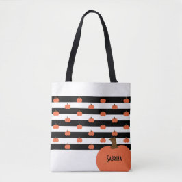 Bolsa Tote Pumpkin with White & Black Stripes - Personalized 