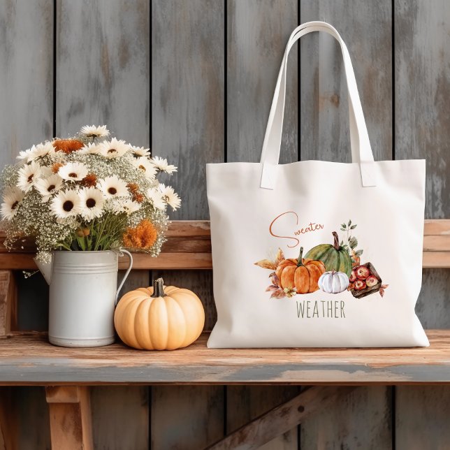 Bolsa Tote Pumpkins Aquarela Folhas de outono Folhas de Outon (Criador carregado)