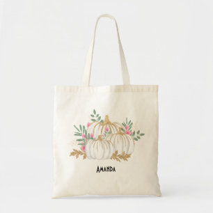 Bolsa Tote Pumpkins branco e Dourado Aquarela