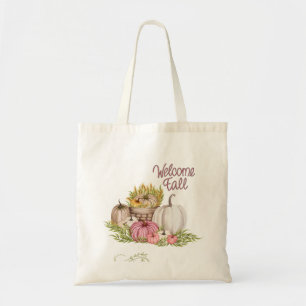 Bolsa Tote Pumpkins Branco Rosa Queda Bem-Vindo