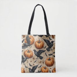 Bolsa Tote Pumpkins, Corvos e o Padrão do Dia das Bruxas do M