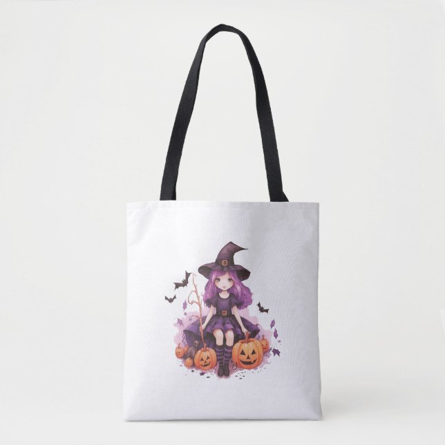 Bolsa Tote Pumpkins e morcegos bonito de bruxa pelada (Frente)
