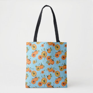 Bolsa Tote Pumpkins Laranja/Azul com Aquarela