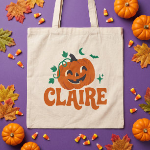 Bolsa Tote Pumpkoo Fofinho Nome Retrô de Halloween