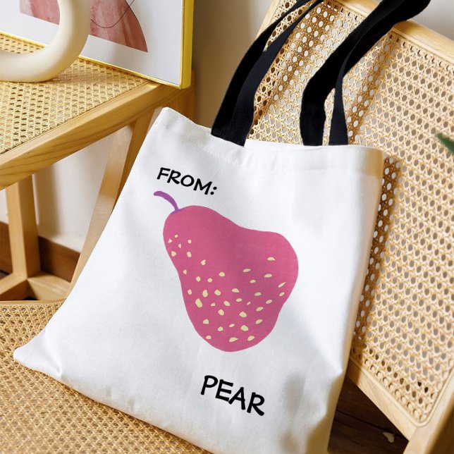 Bolsa Tote Pun de Pera Divertido – “De: Pera” Arte de Fruta P (Criador carregado)