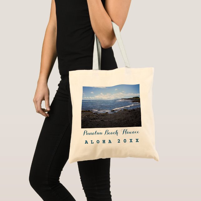 Bolsa Tote Punalu'u Beach Hawaii + Trip / Ano (Frente (produto))