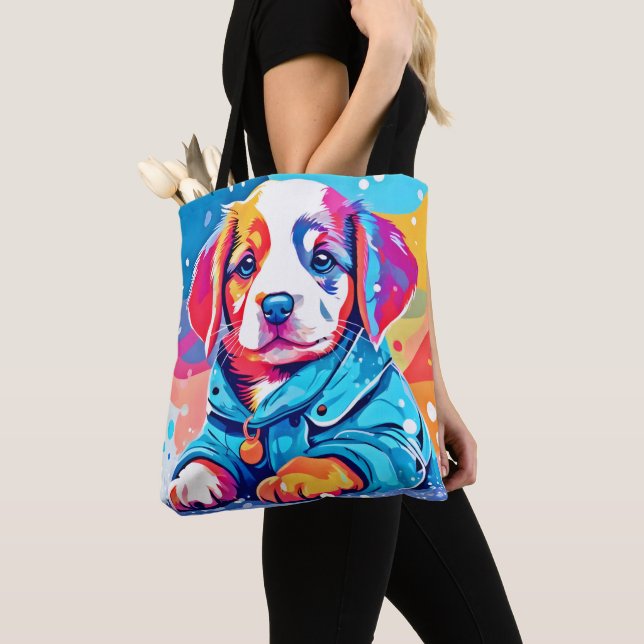 Bolsa Tote Puppy com Design Casaco azul (Close Up)