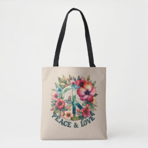 Bolsa Tote Puppy e Floral 70s - Sinal de Paz Retroativa "Paz 