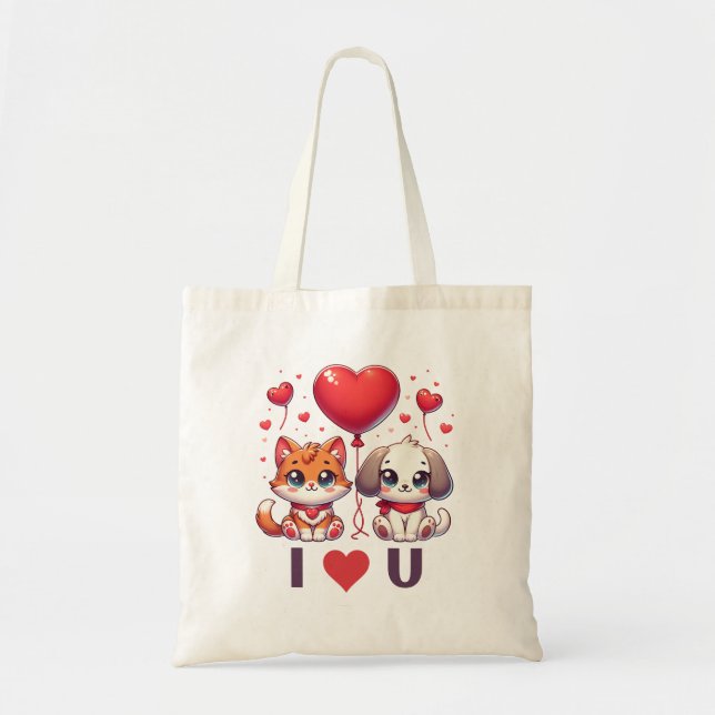 Bolsa Tote Puppy e Kitten Love Heart (Frente)