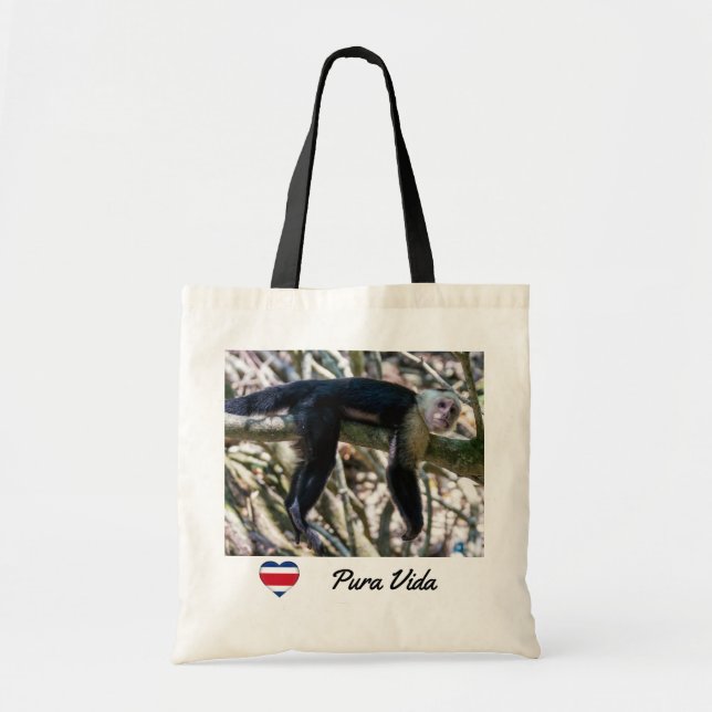 Bolsa Tote Pura vida para macaco-prego com cara branca (Frente)