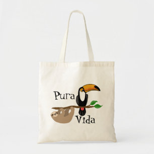 Bolsa Tote Pura Vida, preguiça e tucano